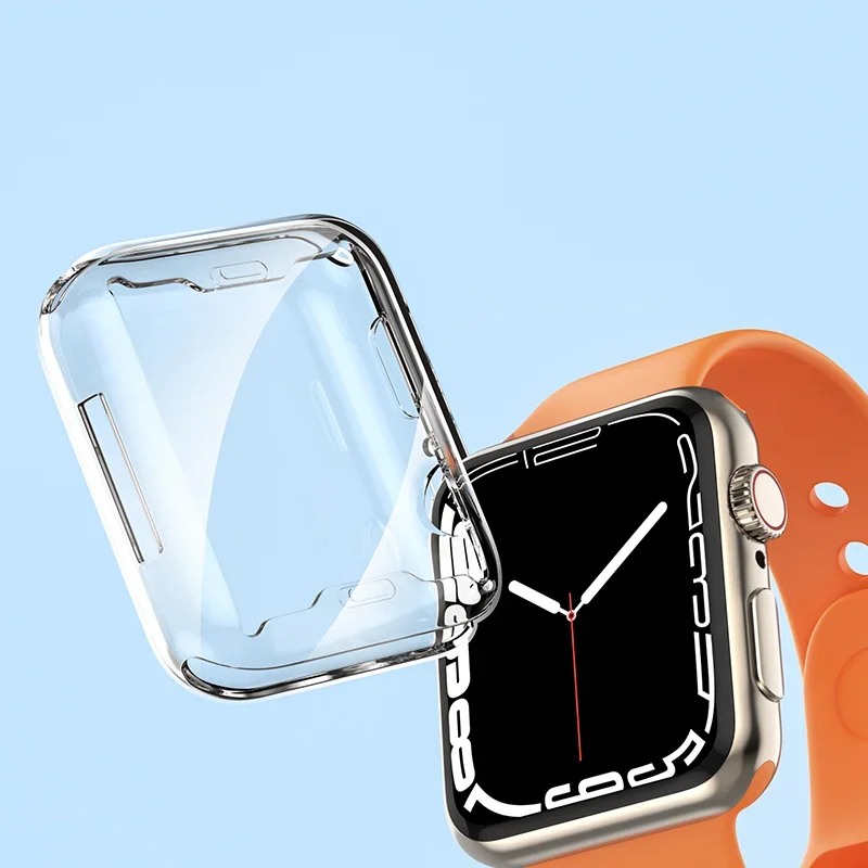 Full Cover Watch Case For Apple Watch Series 8 7 6 5 4 3 2 SE Silicone Clear Case Screen Protector iWatch 38 40 41MM 42 44 45MM