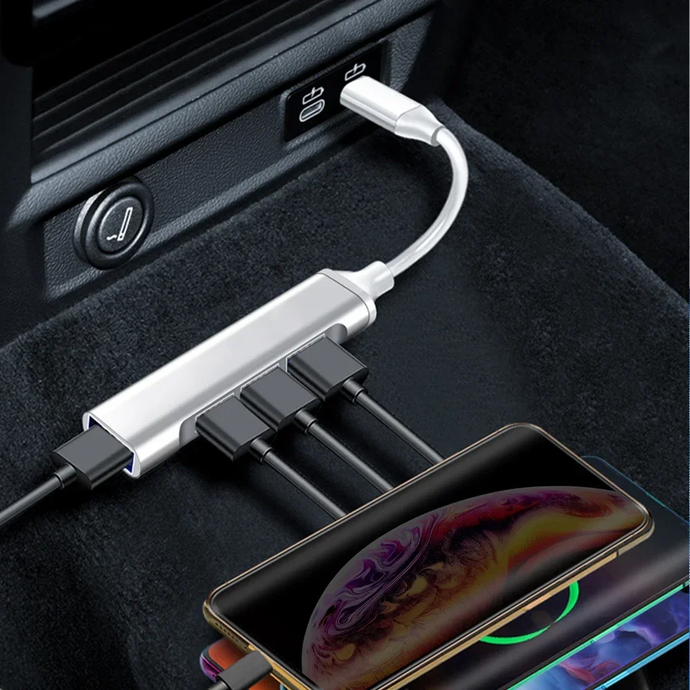 4 In 1 Car USB HUB Charger Power Cable Type C Car Accessories For Citroen Opel Changan Chrysler Daihatsu DS DS3 Chery Dodge