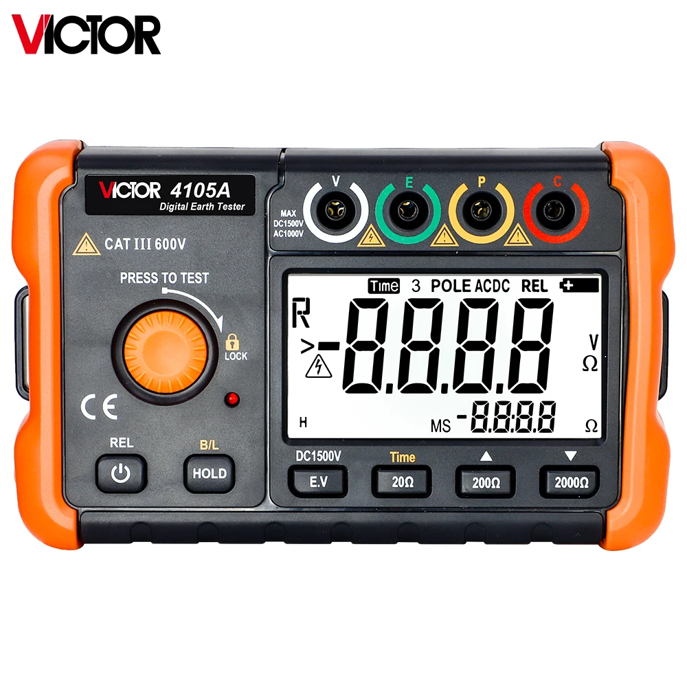 Victor 4105A Earth Ground Resistance Tester 2000Ω Digital Megohmmeter Voltage Meter 200V Backlight Multimeter Diagnostic Tool