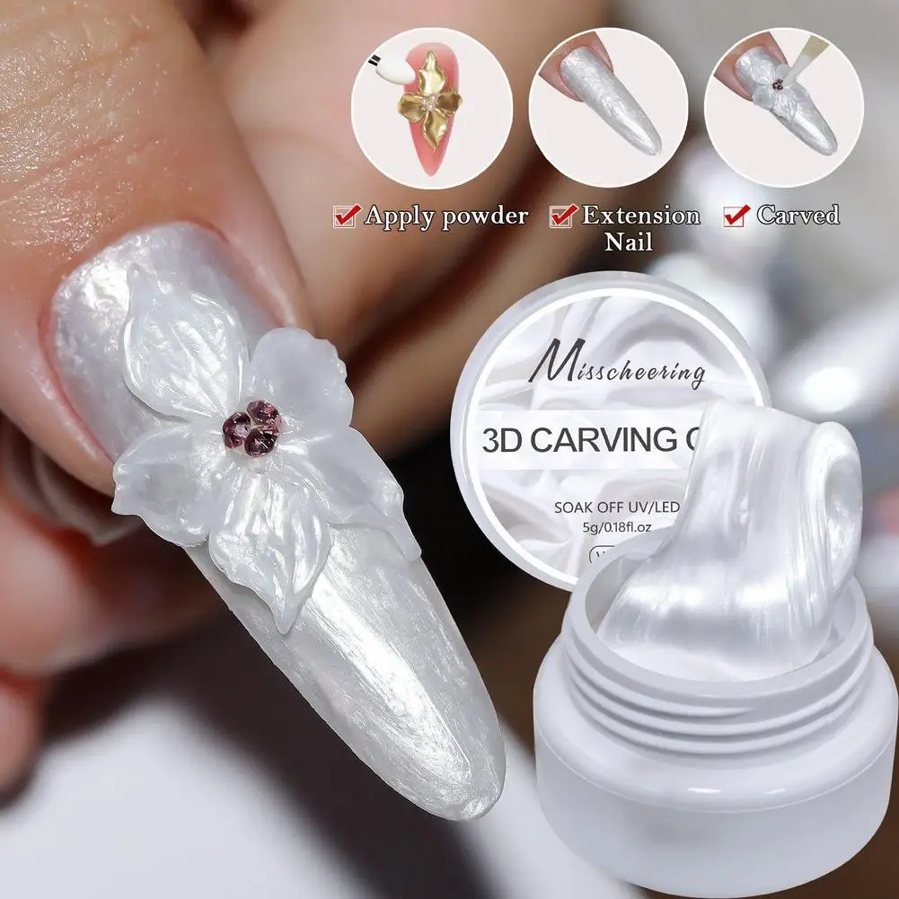 

5ml White Non Stick Hand Carved Gel Nail Polish for 3D Shaping Nail Art Solid Pearl Satin Gloss Gel for Nail Design Decorat X0J2