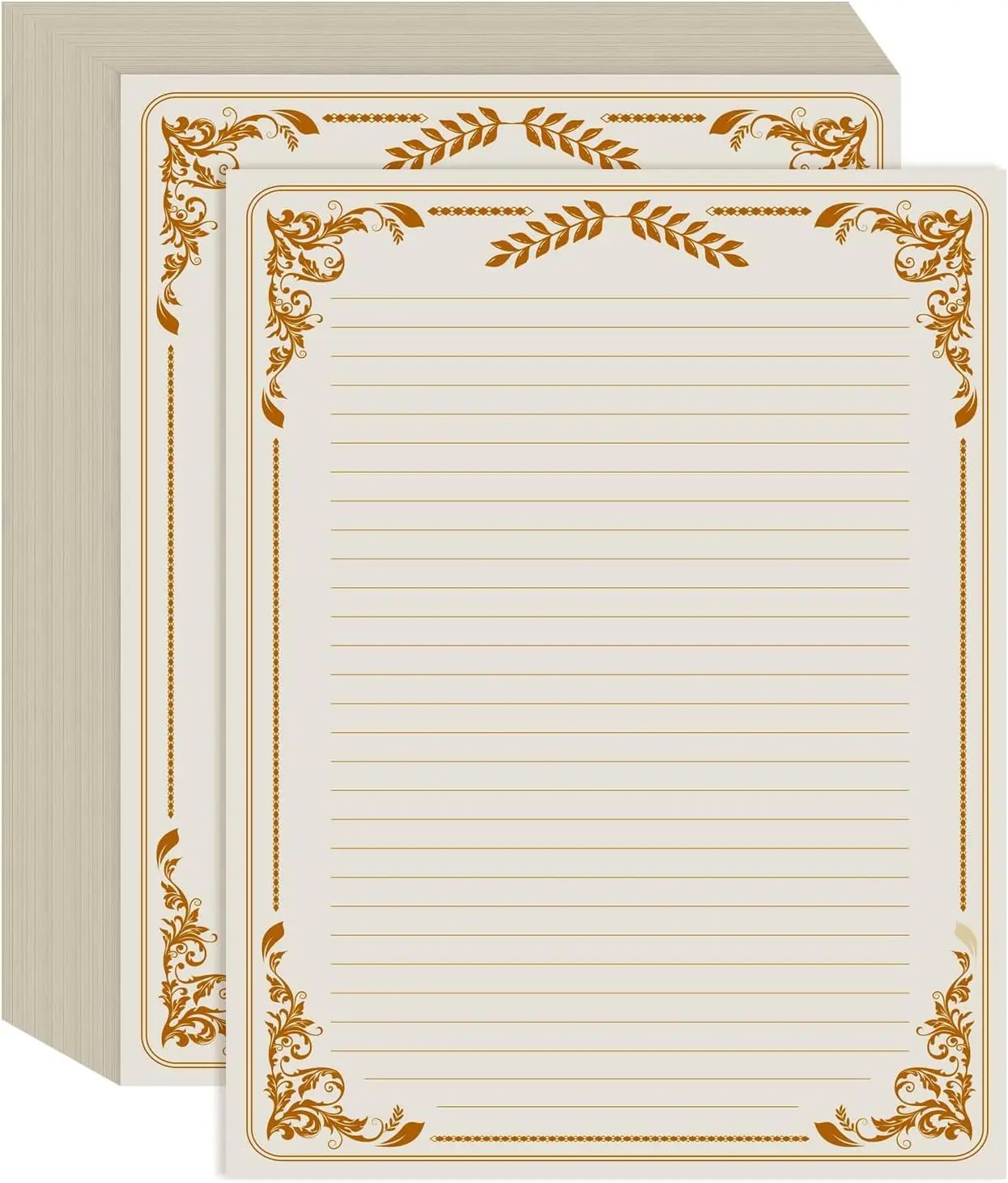 

100 Sheets Vintage Lined Letter Paper, Antique Border Design, 8.5x11, 100gsm, Brown