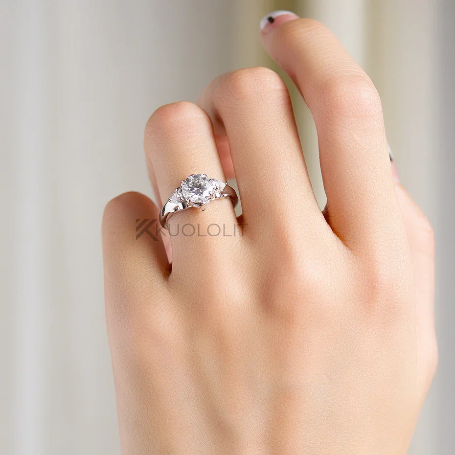 7.5MM Round D VVS1 Lion Solitaire Moissanite Ring GRA Certified Pass Diamond Tester Anti Allergy Never Fade S925 Sterling Silver Yellow Gold Plated Jewelry For Women Engagement Christmas Anniversary Gift view 3