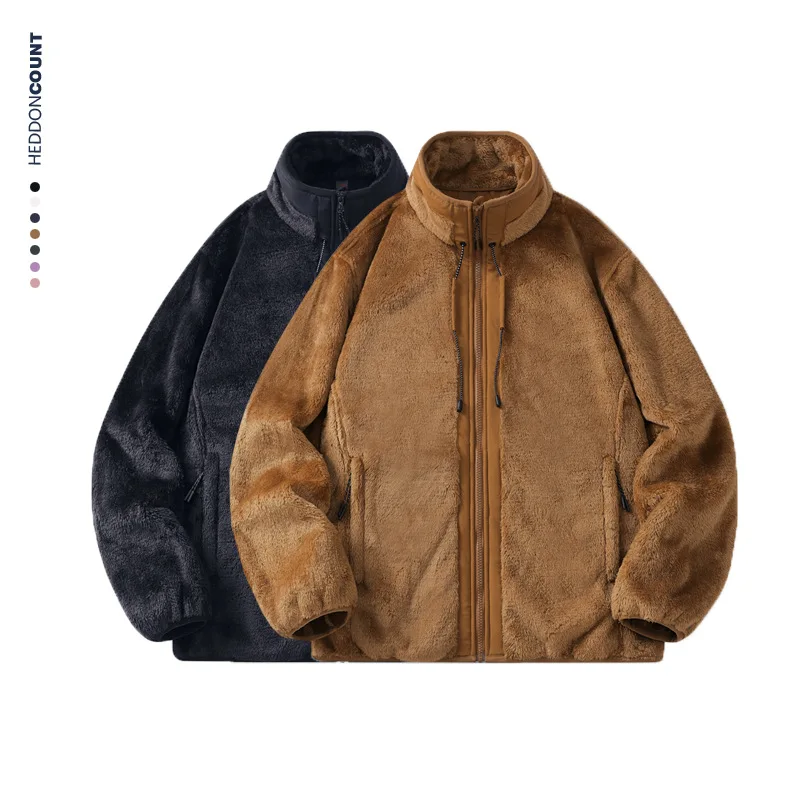 

Casual Fleece Jacket Man Warm Thermal Winter Men Coat Women Baggy Fluffy Velvet Jacket Japanese Couple Unisex Beige Brown Youth