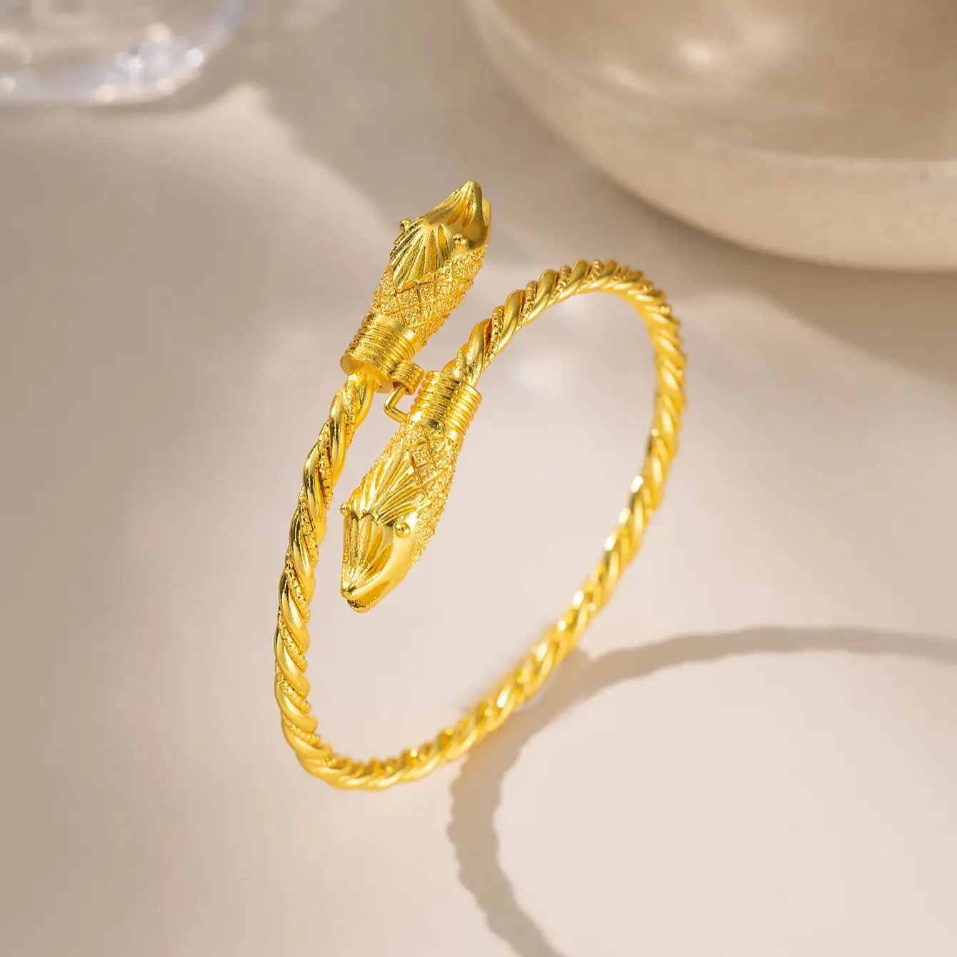 Turkish Trendy Snake Bangles Copper Gold Plated Ethnic Lucky Jewelry for Women Arabic Middle East Wedding Accessory Bijoux