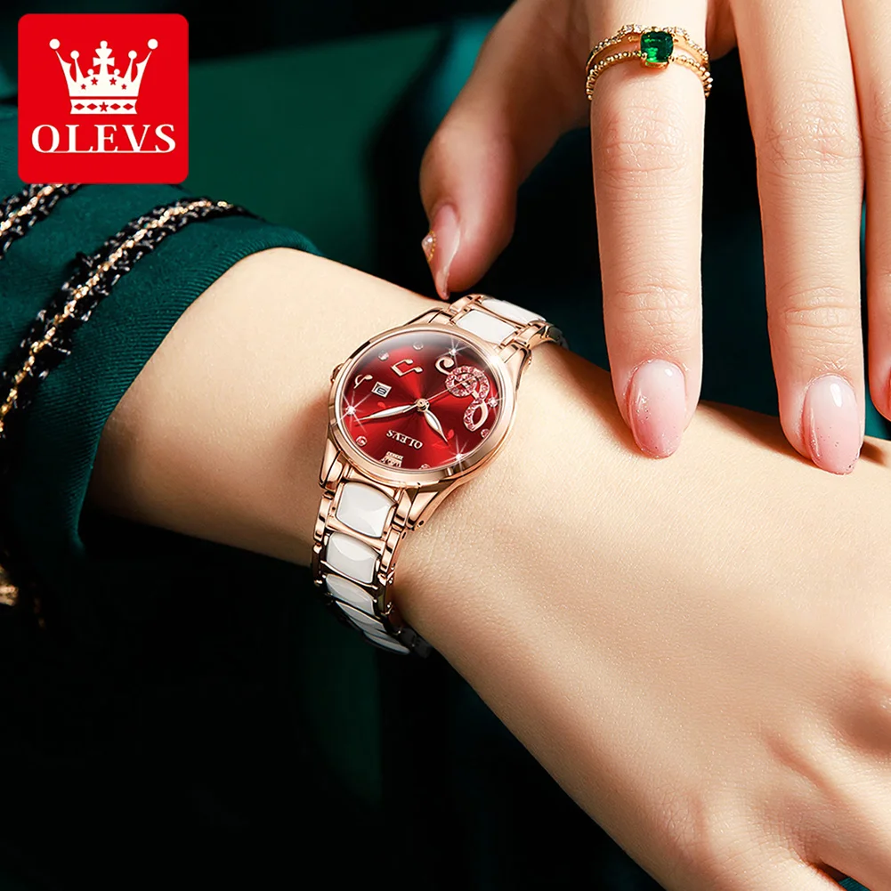 OLEVS Watches for Ladies Watch Ceramic Stainless Steel Luxury Waterproof  Watch Rose Gold Women\'s Watches trend Reloj Mujer