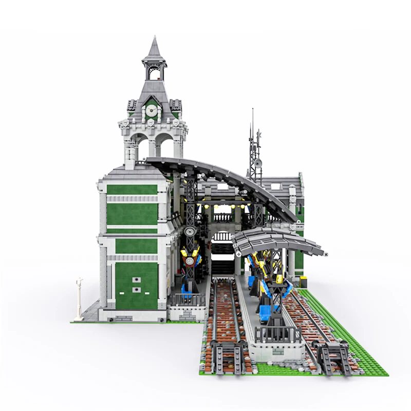 อิฐยอดนิยม Street View ชุดสถาปัตยกรรมสถานีรถไฟ Modular Platform Track Building Block Assembly ของเล่นเด็กของขวัญ