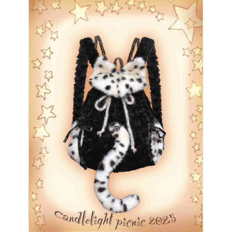 Kawaii Candlelight Picnic Winter New Plush Kitten Cute Versatile Casual Backpack School Bag Furry Backpack Cartoon Bag