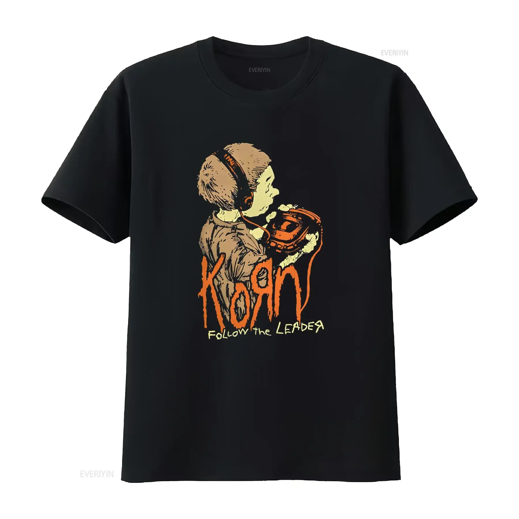 Camiseta Korn Follow The Leader, Tributo a Banda de Rock, Algodão Confortável, Design Sem Etiqueta, Vintage, Lavada, Respirável, Streetwear Estiloso
