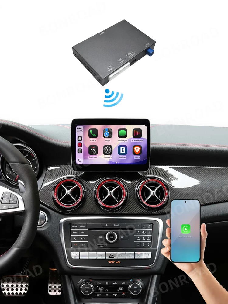 BONROAD Kabelloses CarPlay Android Auto Upgrade-Modul für Mercedes Benz C GLC W205 A CLA GLA B E GLE CLS NTG4.5 NTG 5.0 mit Airplay und Mirrorlink