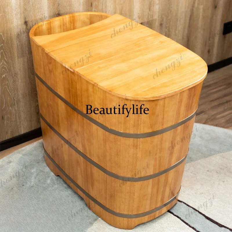 Small apartment bath wooden bucket bath wooden bucket bathtub adult bath bucket household solid wood bathtub