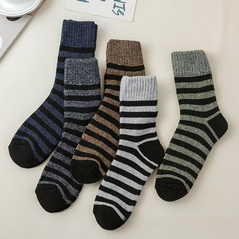 1/5Pairs Thicken Terry Socks for Women Men Winter Quality Wool Keep Warm Antifreeze Cashmere Socks Fashion Mid-tube Stockings