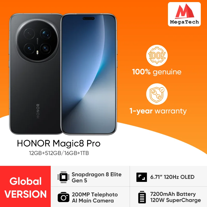 الإصدار العالمي HONOR Magic8 Pro بطارية 7200 مللي أمبير في الساعة 120 وات شحن 200 ميجابكسل كاميرا تليفوتوغرافية AI سنابدراجون 8 Elite Gen 5