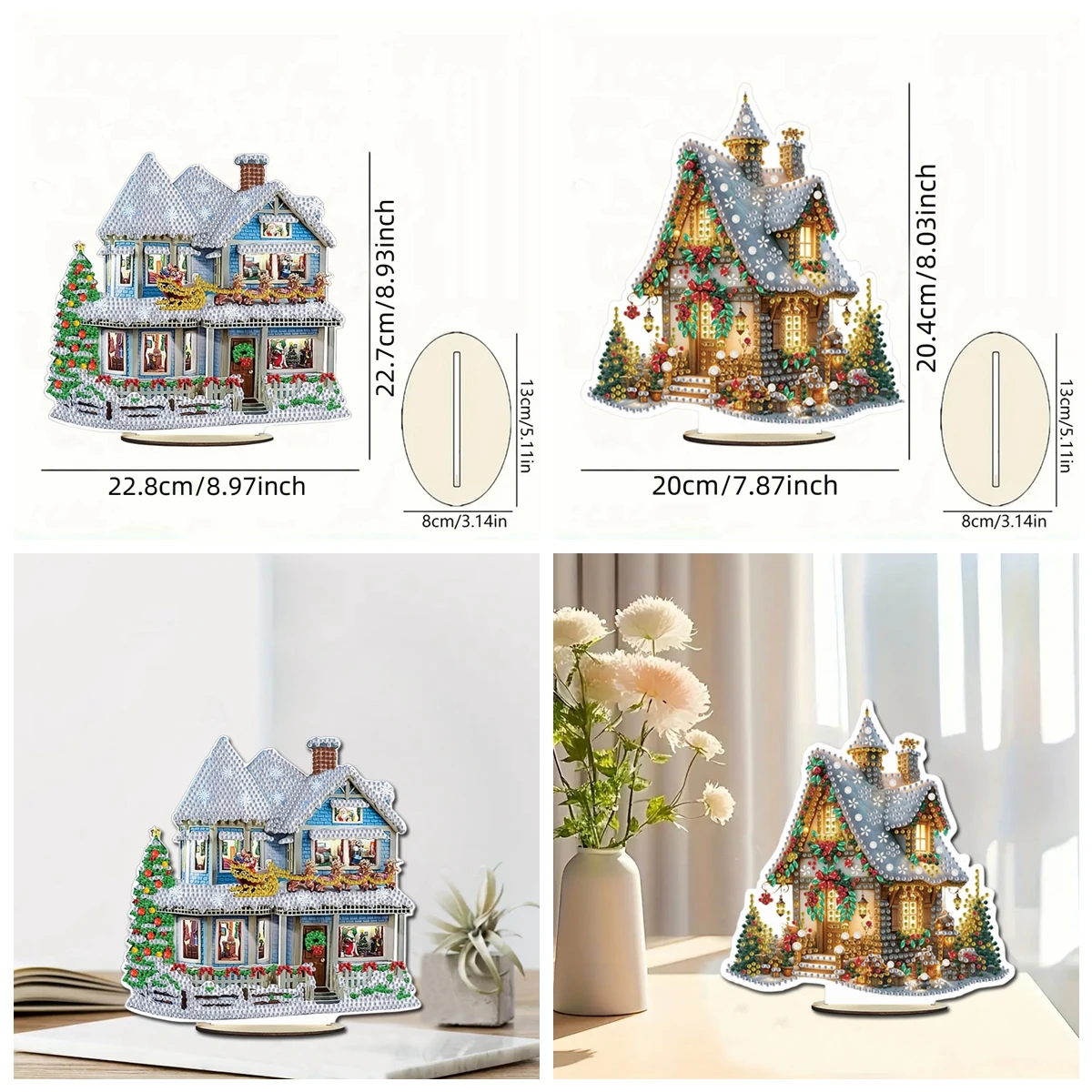 1pc/set DIY Diamond Art Christmas Table Ornaments One Side Wood Crystal Rhinestone Diamond Painting Christmas Decoration