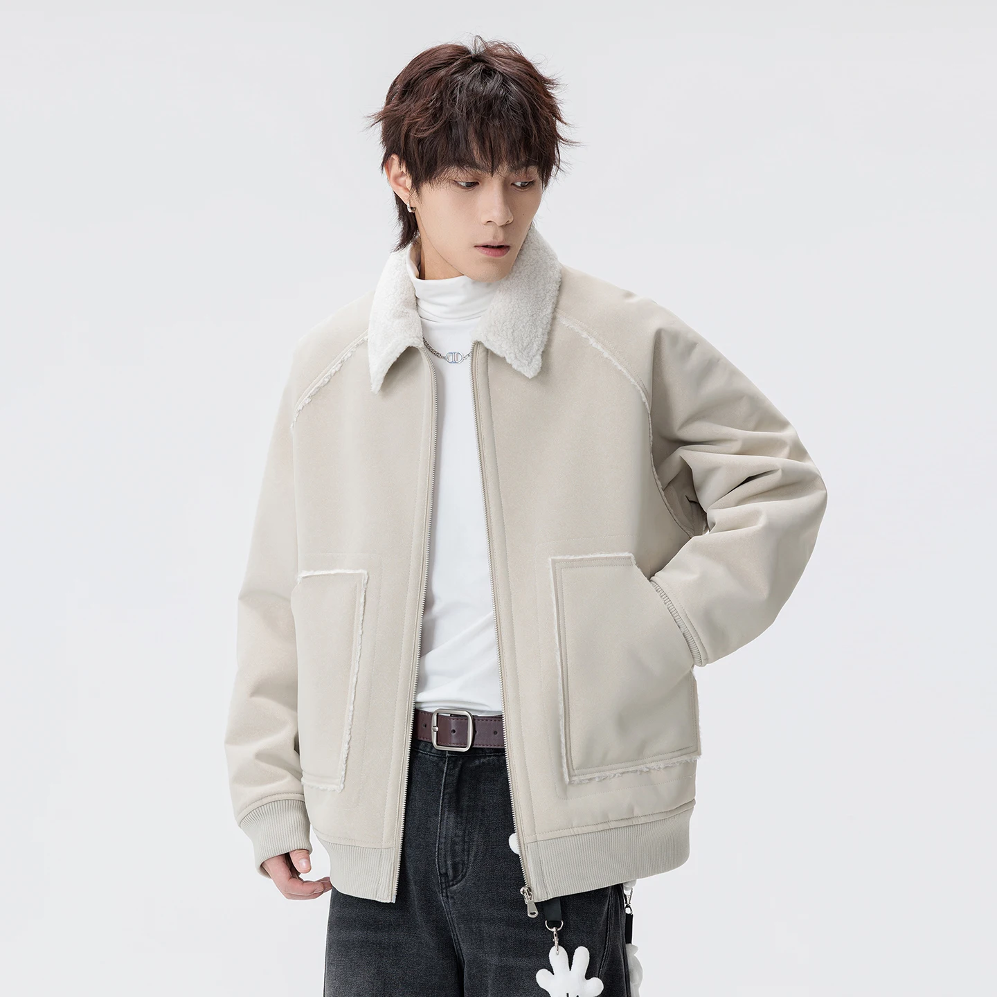 

Мужская повседневная куртка, однотонное ветрозащитное пальто с лацканами, осень-зима, свободная посадка, модная уличная американская повседневная куртка