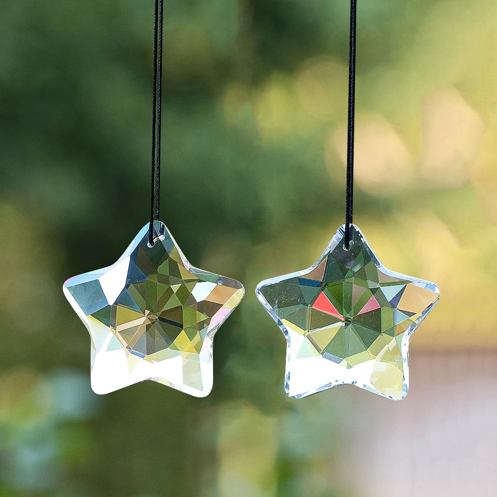 48mm Pentagram Pendant Single-hole Prism Design Glass Crystal Suitable for Courtyard Light Catcher Rainbow Maker Home DIY