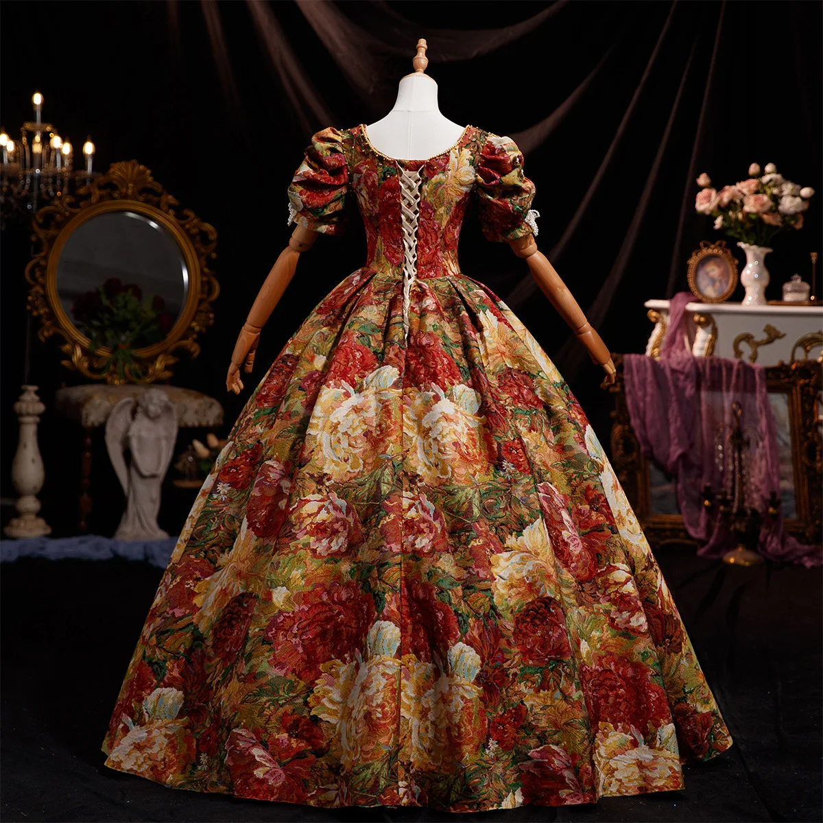 European Monet Oil Painting Retro Court Style French Print Dress Annual Meeting Drama Birthday Party Performance Dress Robe Fête