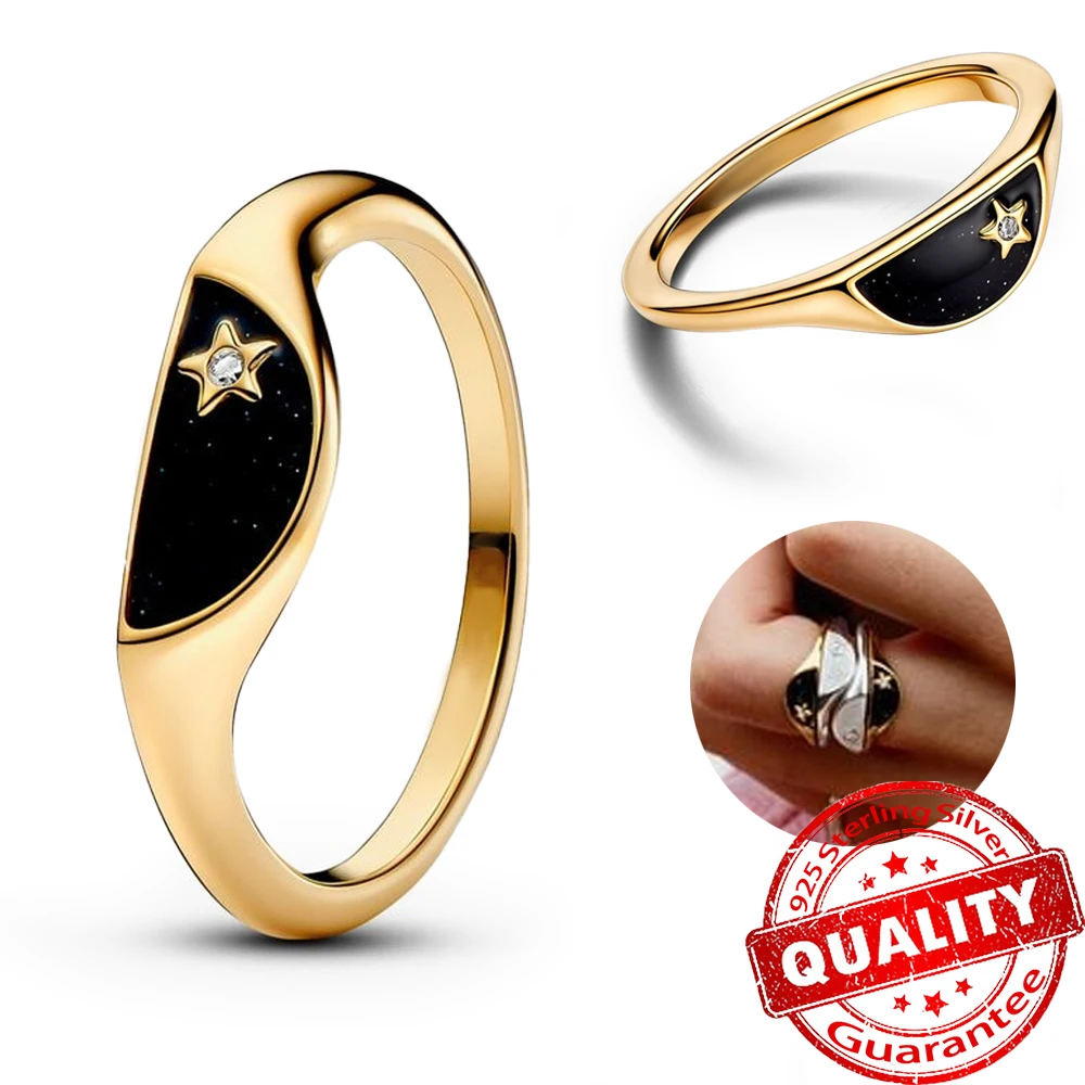 عالية الجودة 925 الفضة الاسترليني نجمة القمر ريشة روز مزيج خاتم بوتيك مجوهرات هدايا #4