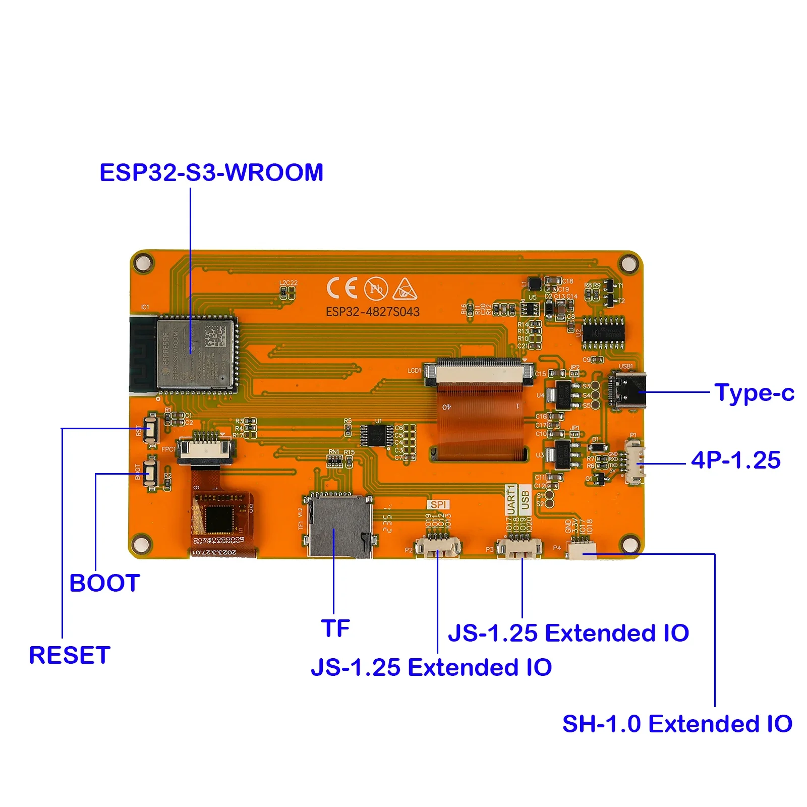 ESP32-4827S043C 4.3 Inch Smart LCD Display Module Capacitive Touch Screen 480x272 Wireless BT Compatible with Arduino Home