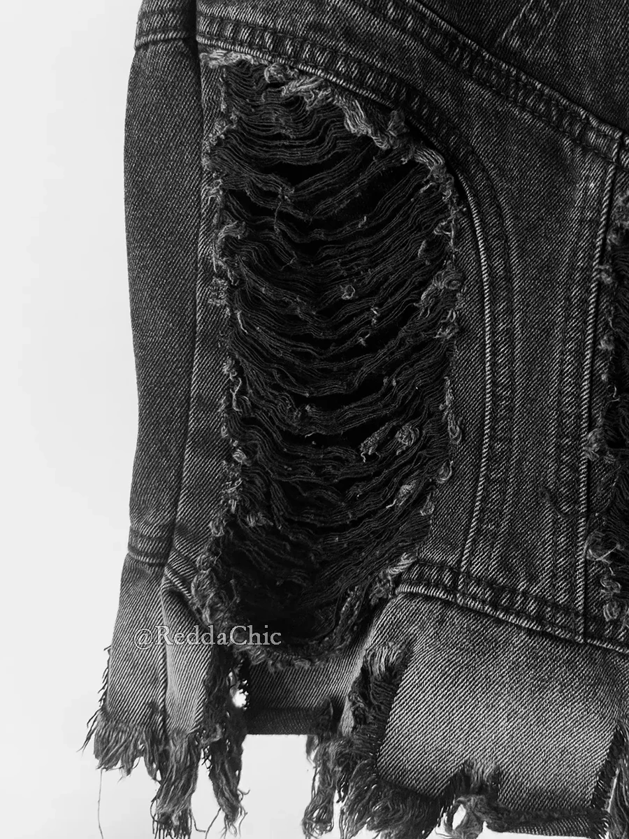 REDDACHiC Pantaloncini di jeans cargo patchwork sfilacciati da donna Bordo grezzo Cerniera Pantaloni bermuda a gamba larga distrutti Grunge Harajuku Streetwear