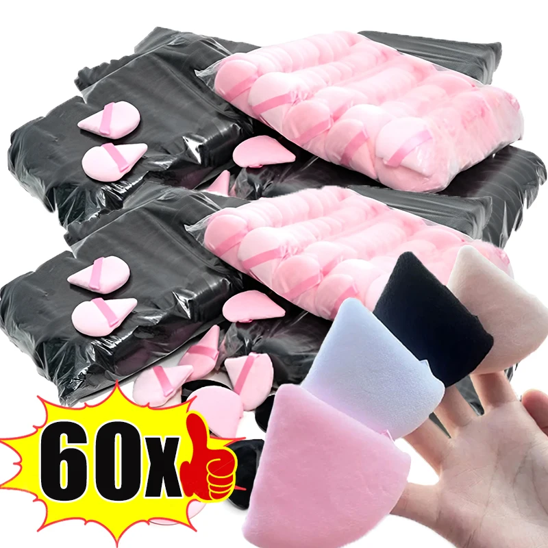 1-60pcs Triangle Velvet Powder Puff Soft Washable Sponge Black Pink Cosmetic Puffs Loose Powder Facial Beauty Makeup Accessories