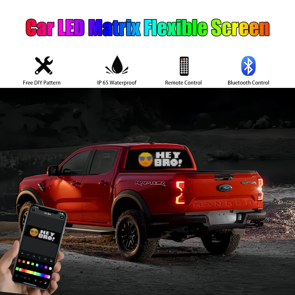 

New Car LED Matrix Pixel Dazzling Display Scrolling Car Devil's Eye Flexible Screen Bluetooth Connection DIY Pattern As You Like