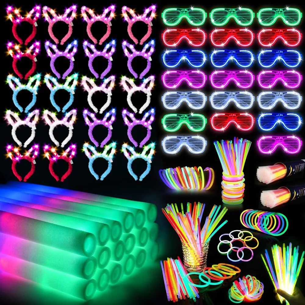 

SHQDD260 PCS Glow in the Dark Party Supplies, Glow Sticks Glasses Favors, 20PCS Foam Glow Sticks,