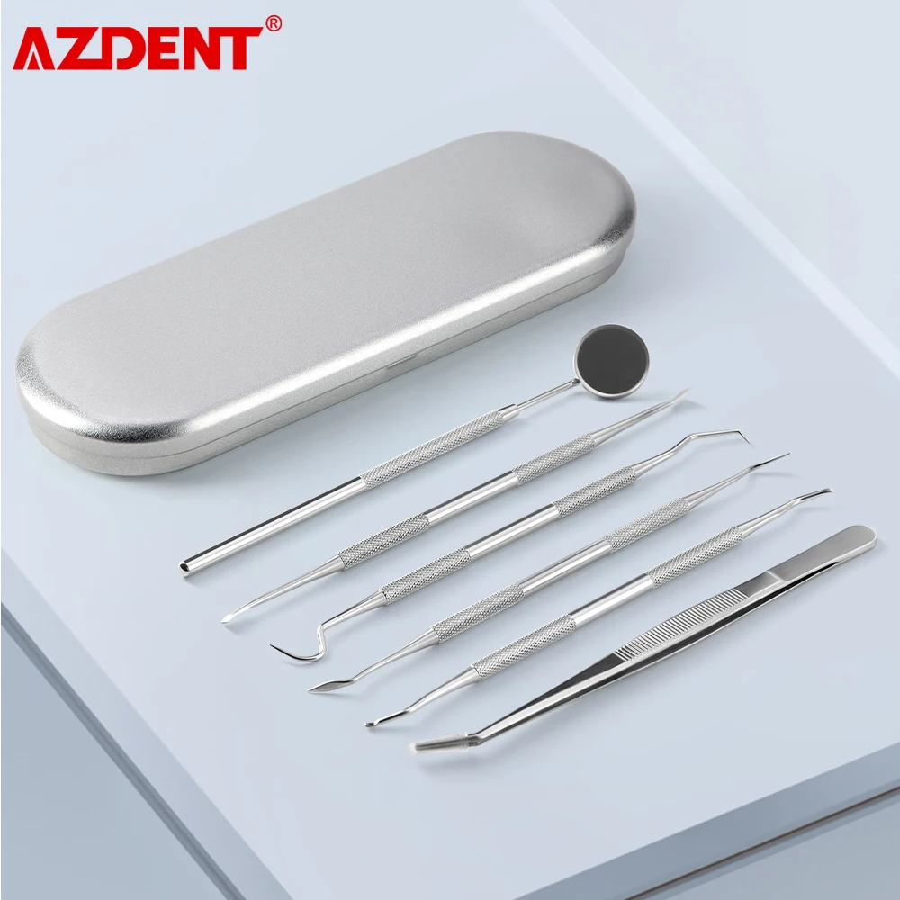 AZDENT Dental Cleaning Tools Kit Stainless Steel Mouth Mirror Tweezers Elbow Probe Dental Laboratory Instrument Dentists Tools