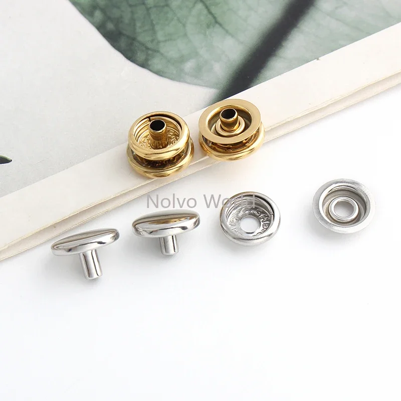 Gold,Silver Stainless Steel Metal Buttons With Slider For Sewing Handbag Bags Press Studs Snap Fastener Repair Rivet Accessories