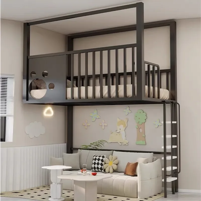 for Duplex Second Floor Bed Wrought Iron Elevated Simple Hammock Style Empty Iron Frame Under Bed Layer Small Apartment
