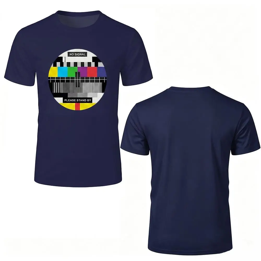 Men's No Signal TV Test Card Print T-shirt Funny Graphic Tees For Daily Wear Retro 90s Style Casual Short Sleeve Streetwear