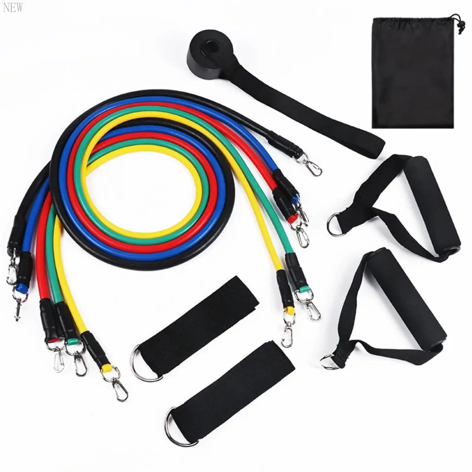 New 11pcs TPE Resistance Band Set Fitness Band Pull Rope Elastic Training Band With Door Anchor Handles Carry  Legs Ankle Straps