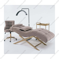 （Massage table + chair）2024 new arrival Modern Massage table spa brown velvet beauty eyelash bed luxury curved lash bed