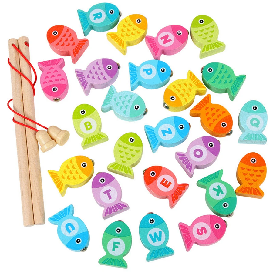 

Magnetic Fishing Toys Game Set for Kids Montessori Wooden Letter & Number Fishing Rod Educational ToysToddle Gifts