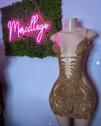 Gold Sweetheart Short Prom Dresses For Black Girls Beaded Crystal Birthday Party Dress Mermaid backless bold customsized