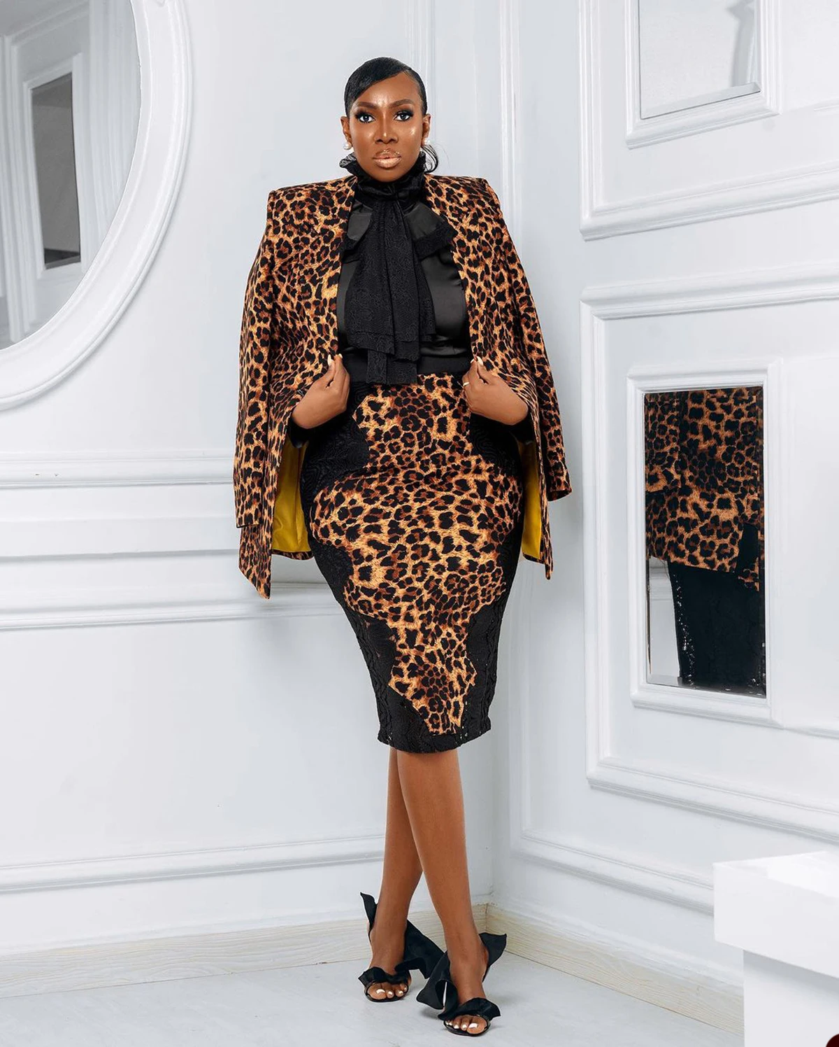 Fashion Leopard Women Long Jacket Mother Of The Bride Blazer Custom Made For Lady Party Prom Wear Only One Piece