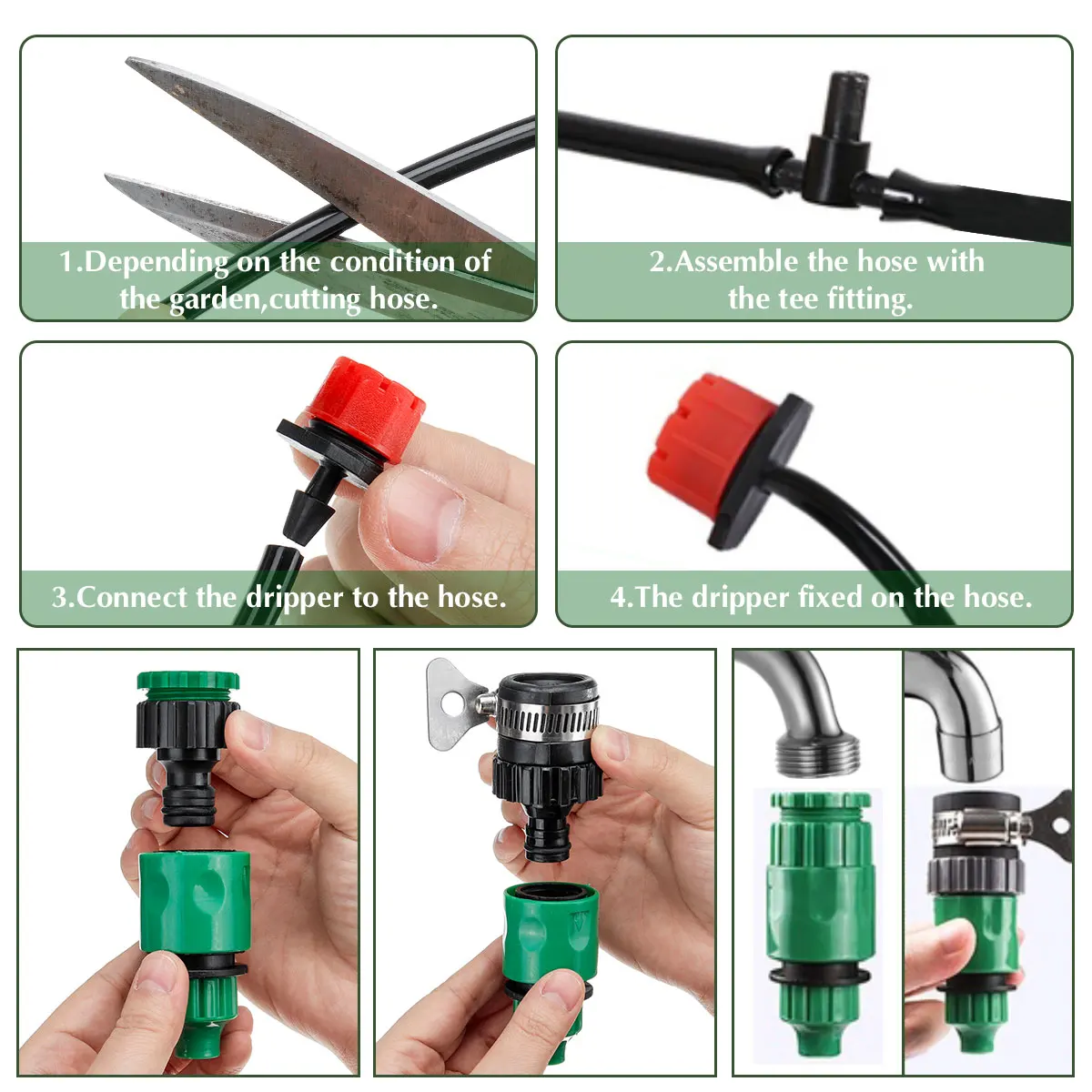 15/20/25/30M Garden Drip Irrigation Automatic Watering System Kit 1/4'' Nozzles for Pot Plant Lawn Flower Vegetable Greenhouse