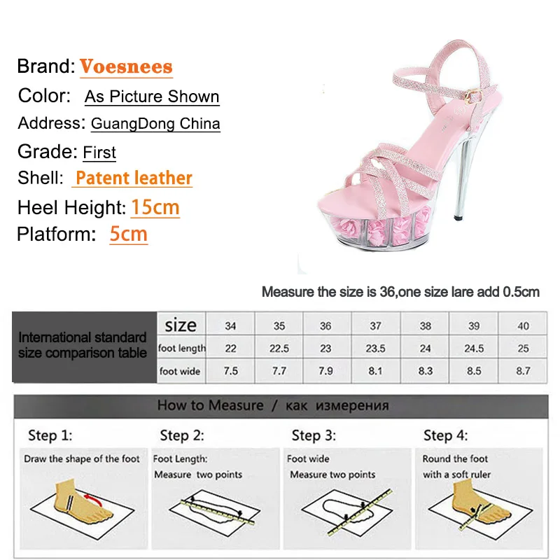 Pink Sequin Women High-heels Pumps 15CM Transparent Platform Crystal Flowers Shoes Summer Thick-soled Thin Band Sandals Size 43