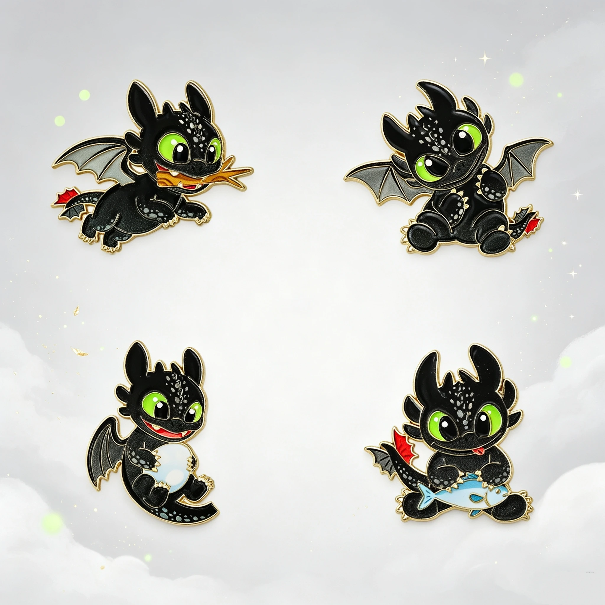 4Pcs Fantasy Cartoon Enamel Badge Set, Fun Black Dragon Figure Brooches, DIY Decor for Bags Clothes, Souvenir Gift