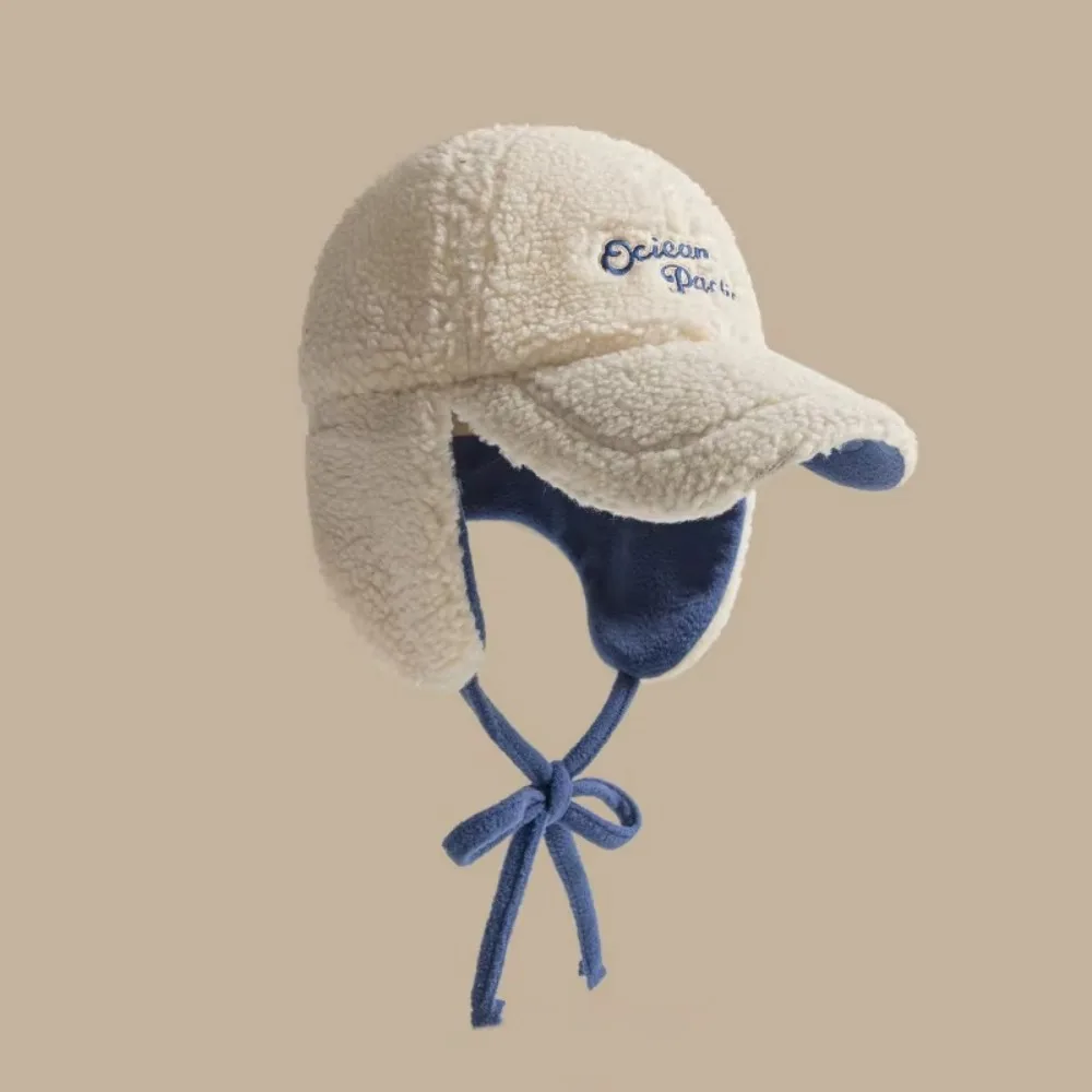 

Ear Protectors Warm Pilot Hat Earflaps Visor Thickened Winter Baseball Cap Bonnet Caps Windproof Lamb Wool Hat Skiing Cycling