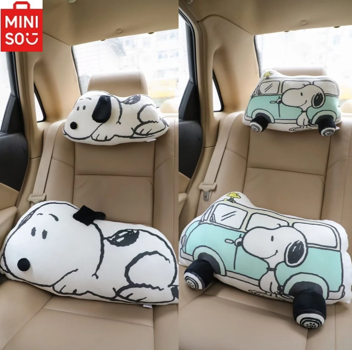 

MINISO Cartoon Car Seat Neck Pillow Waist Cushion Cartoon Comfortable Headrest Car Interior Cute Decoration Supplies Universal