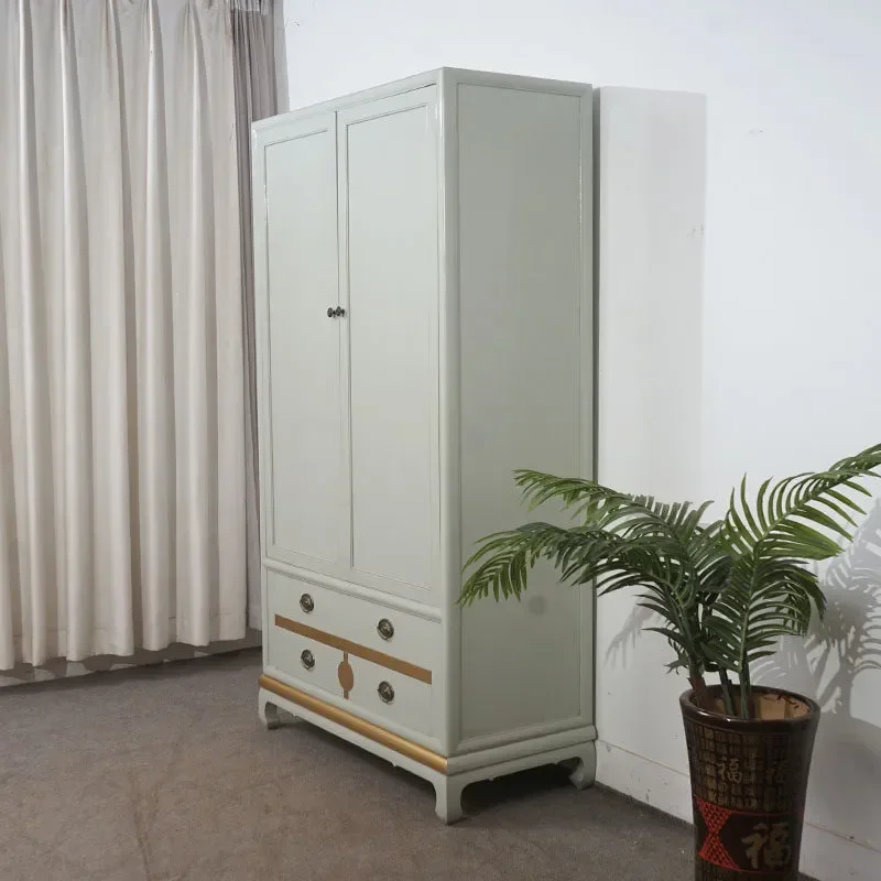 Chinese Retro All Solid Wood Simple White Bedroom Large Capacity Storage Wardrobe European Style Storage Cabinet Decorative