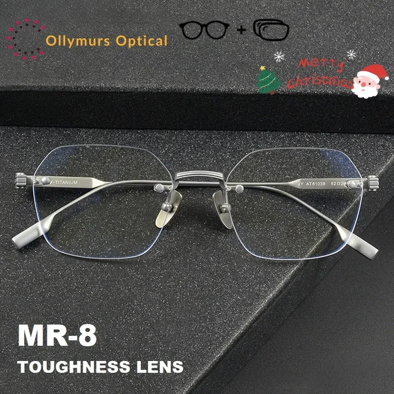 

Ollymurs Rimless Optical Prescription Glasses Men Multifocal Progressive Eyeglasses Male Custom Myopia Spectacles Brand