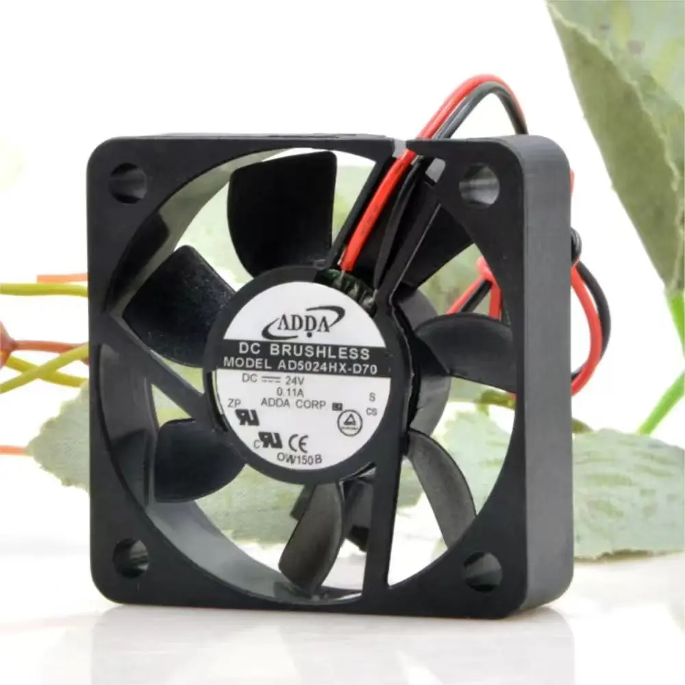 2 pcs AD5024HX-D70 for ADDA 50mm X 15mm 24V DC 0.11A 5CM 2-wire cooling fan, 5000RPM, 11.2CFM for power supply cooling