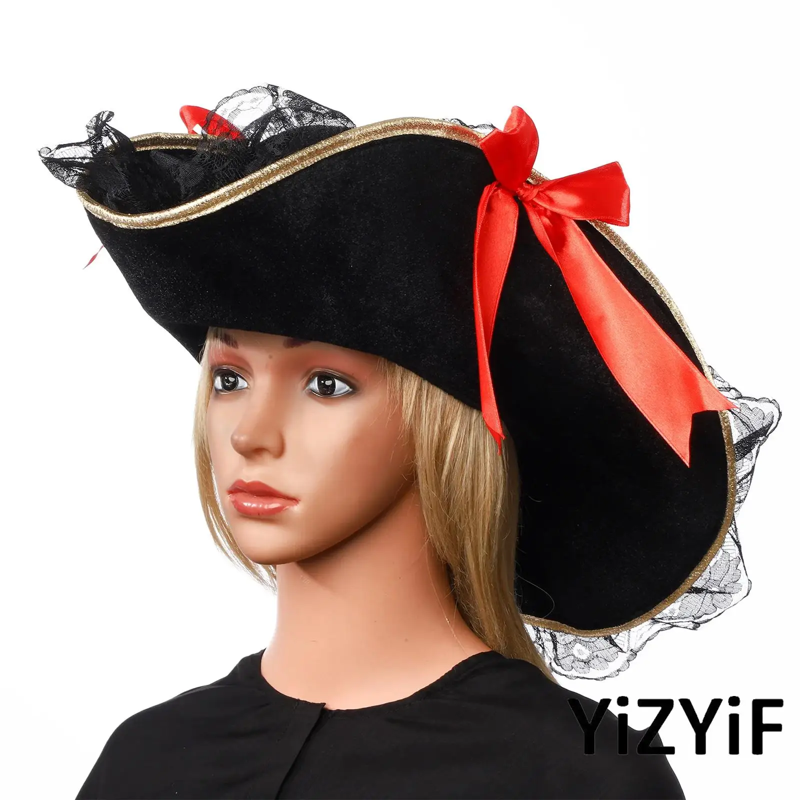 

Women Girl Halloween Role-playing Lace-trimmed Bowknots Pirate Hat Costume Accessory Cosplay Props Festival for Party Masquerade