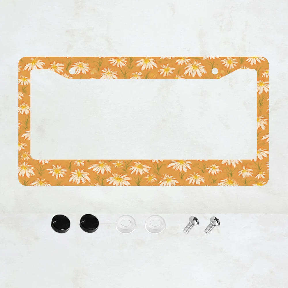 

1PC 2-Hole License Plate Frame with Daisy Print, Aluminum, 6x12 Inches, Includes Screws, USA Canada Mexico Standard Size