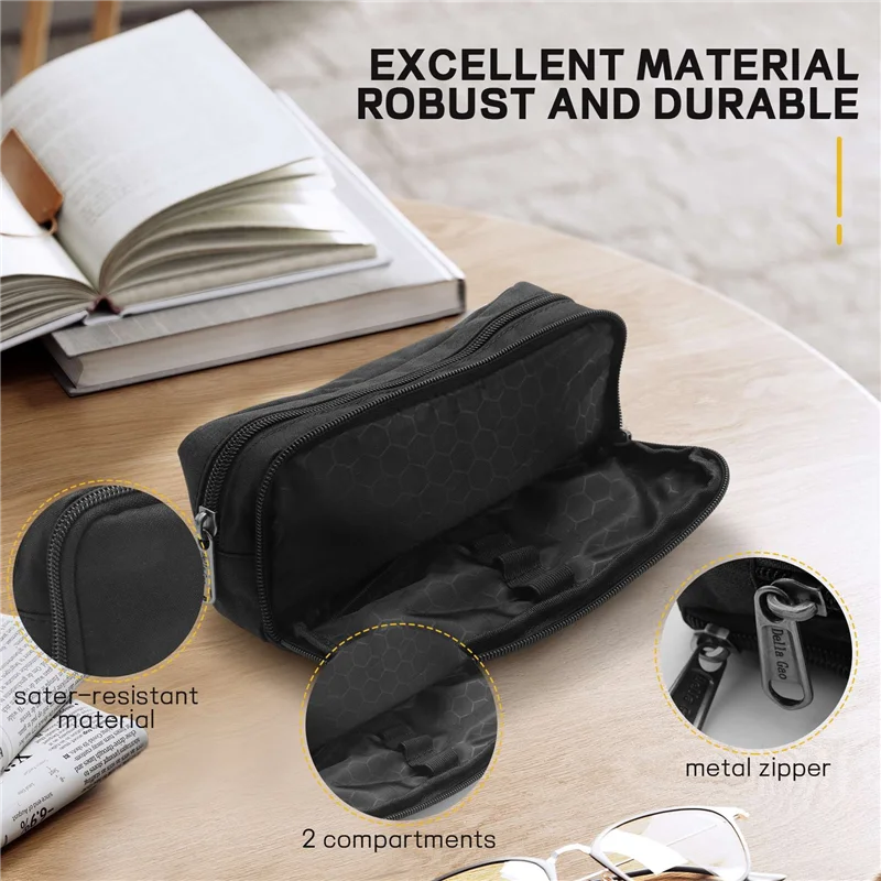 ACKOR Big Capacity Pencil Case Oxford Storage Pouch Marker Pen Case Simple Stationery Bag School Office Organizer Black