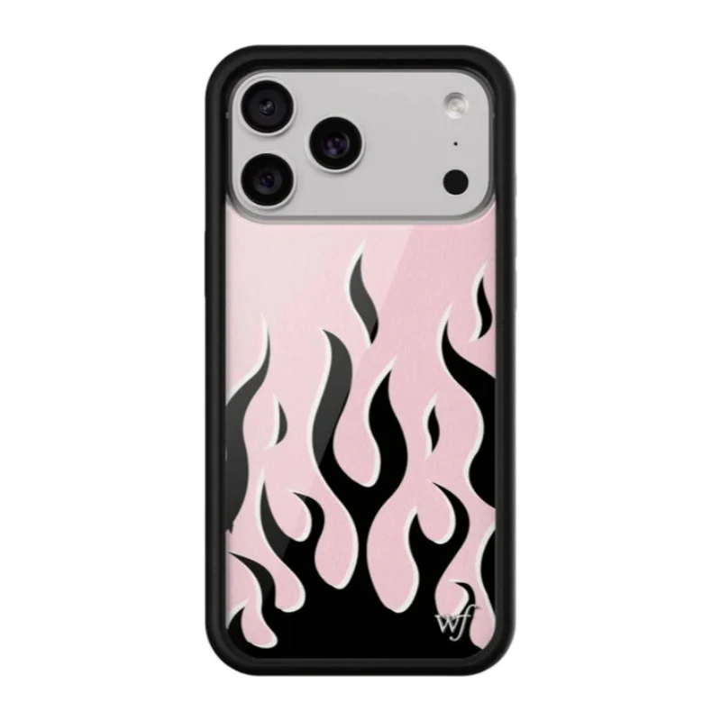 

Wildflower Cute Flames Pink Black Phone Case for iPhone 12 13 14 15 16 17 Pro Max Plus wf Flames 3D Luxury shockproof Cover﻿﻿﻿﻿﻿