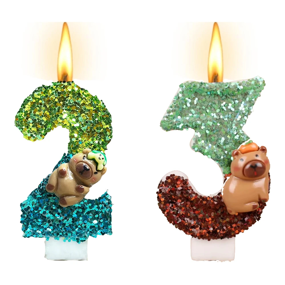 Cartoon Capybara Thema Nummer 0-9 Geburtstagstorte Kerze Geburtstagskerze Capybara Kuchen Topper für Kinder Hawaii Supplies Favor