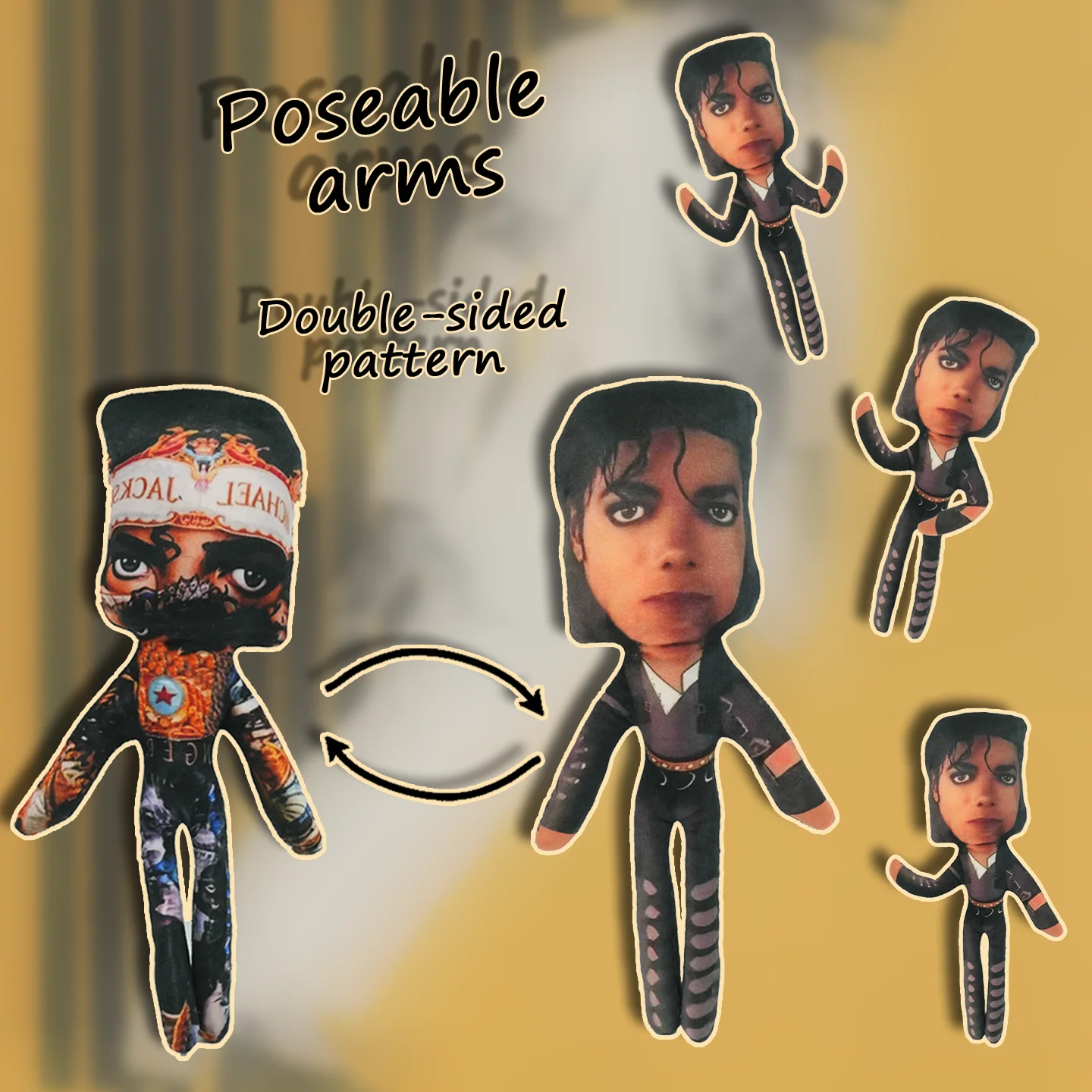 YanQing Michael Plush Toy Cool Jackson Movable Joints Stuffed Doll Star Singer Plushie Two Sides Printed Plush Doll Fan Gift