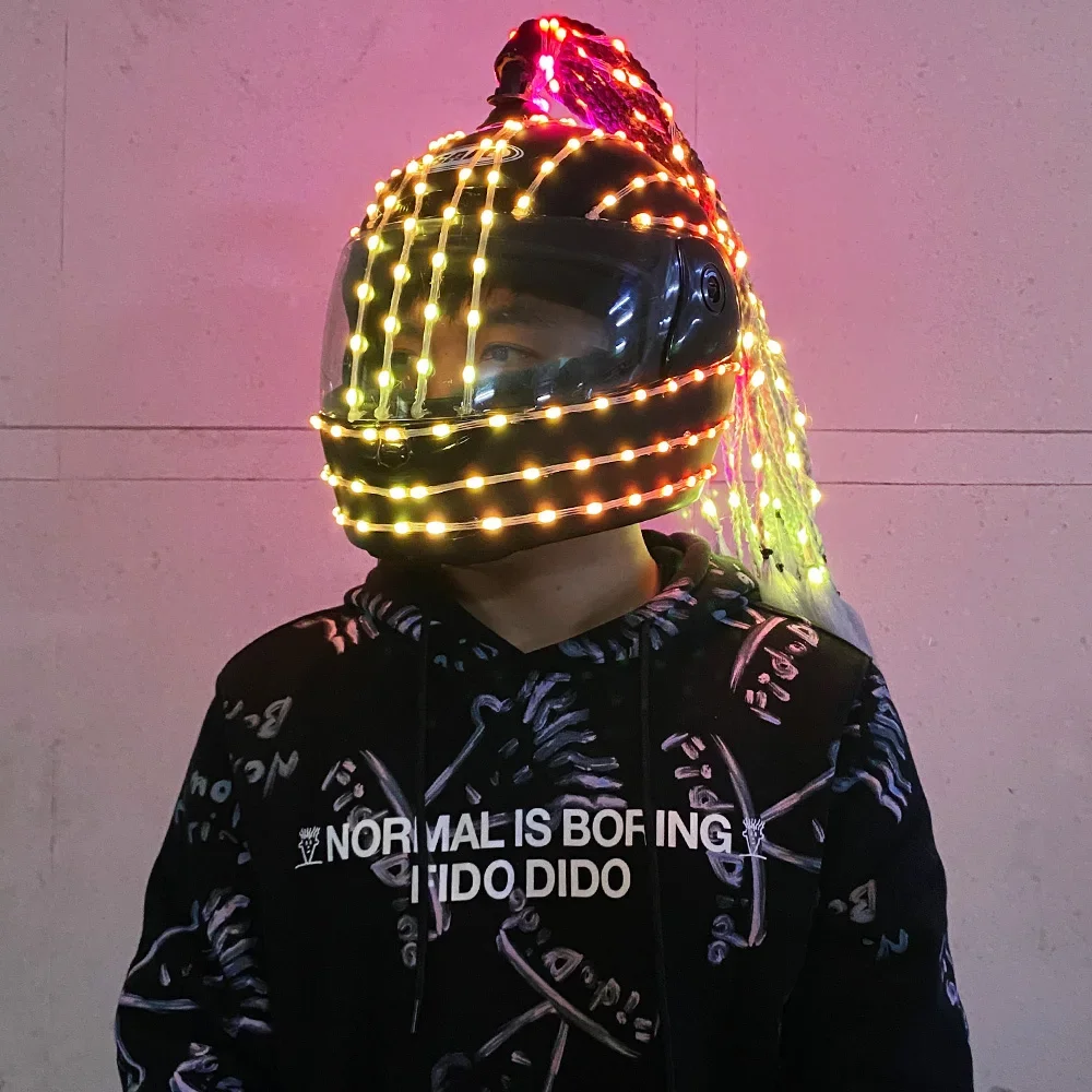 Led Kleurrijke Helm Kleding Draadloze Afstandsbediening Robot Laserdance Rekwisieten Motorset Pak Feestartikelen